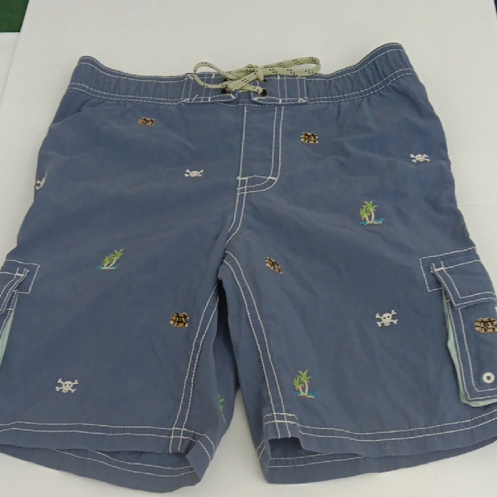 Crewcuts Blue Swim Trunks Boys Size 10  Blue Pullon Pirate Themed Pocket Pre-own
